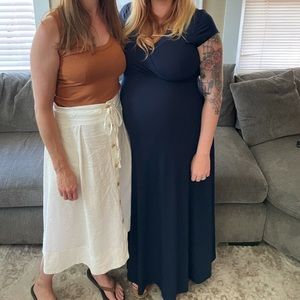 Navy Blue wrap maternity maxi dress Baby shower dress pink blush brand